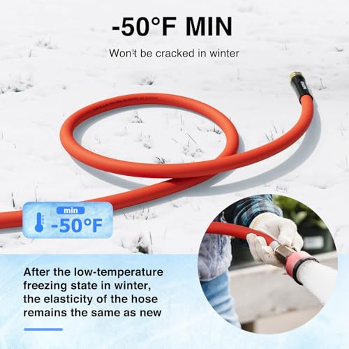 SPECILITE 5/8" x 75FT Hot/Cold Rubber Garden Water Hose, -50℉-190℉, Red - color: 5/8"ID Red, size: 75ft
