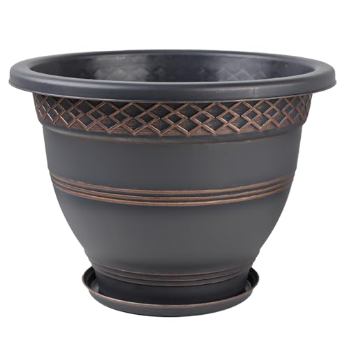 Usocik 16 Inch Outdoor Planters, 4 Pack, Copper Plaid - color: Copper, size: 16 Inch - 4 Pack