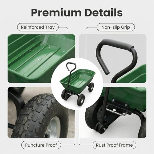 600Lb Wheelbarrow Dump Garden Cart with 4 10" All Terrain Wheels - style: Green- 4 Wheels