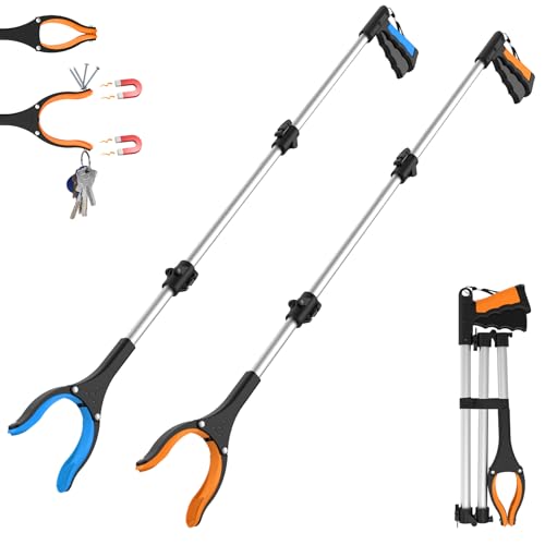 2-Pack 43" Extra Long Grabber Reacher Tool (Blue+Orange) - size: 2-Pack of 43In