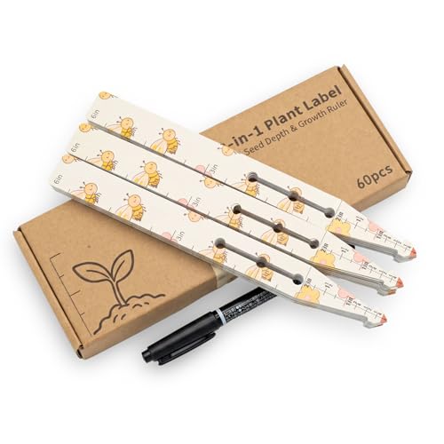 Plant Labels with Measurement Scale, Waterproof Plastic Garden Tags, Reusable Nursery Markers for Indoor Outdoor, Gardening Gifts 60Pcs (BEE) - color: Bee