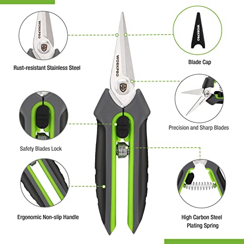 WORKPRO 6.25" Garden Pruning Shears with Stainless Steel Straight Blade