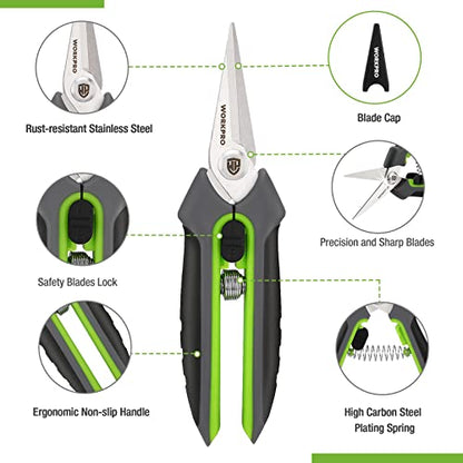 WORKPRO 6.25" Garden Pruning Shears with Stainless Steel Straight Blade