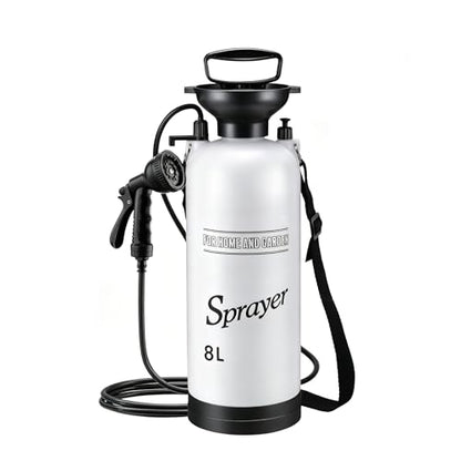 5L Hand Press Portable Shower, 10 Spray Modes with Removable Hose & Shower Head, No Electric Needed – Ideal for Camping Hiking Travel Beach Garden Pet Shower - color: white 8L