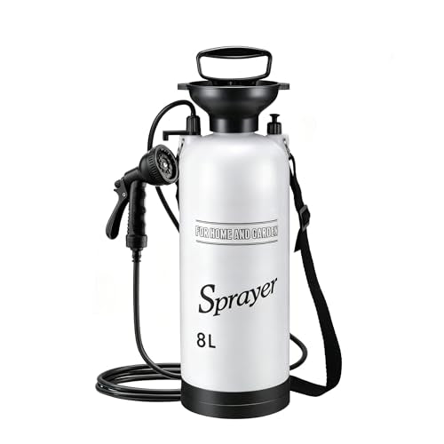 5L Hand Press Portable Shower, 10 Spray Modes with Removable Hose & Shower Head, No Electric Needed – Ideal for Camping Hiking Travel Beach Garden Pet Shower - color: white 8L