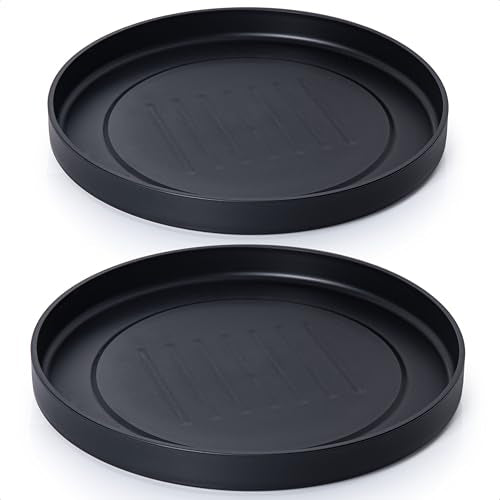 Phoenix Vine 14 Inch Plastic Plant Saucer Water Drip Tray, Heavy Sturdy Round Plant Drainage Tray for Indoors Outdoor, Set of 2, Matte Black, 21-TY-14B-2 - size: 14"