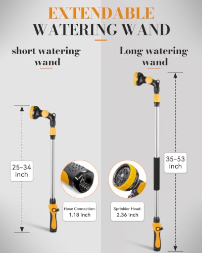 Flower Watering Wand,Garden Watering Wand for Hose 25-34 Inch Long Reach Sprayer Wand Built-in Check Valve Adjustable Water Flow No Leak Design Ideal for Hanging Baskets Plants Lawn and Outdoor Use - size: 26-33 inch