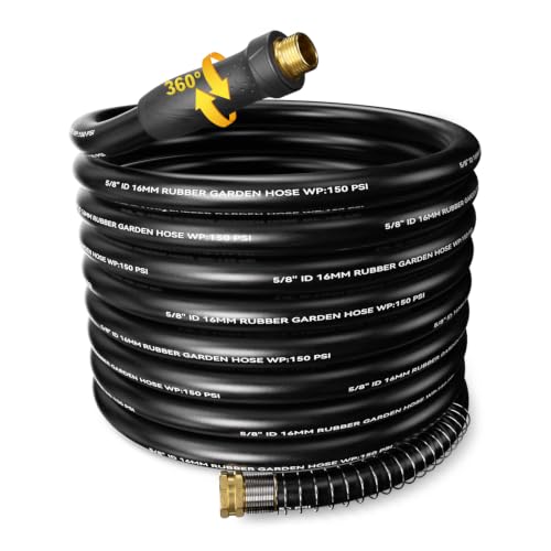 Heavy Duty Garden Hose 75ft, 5/8" Rubber Hose Durable 4 Layer Construction - size: 75ft 5/8"