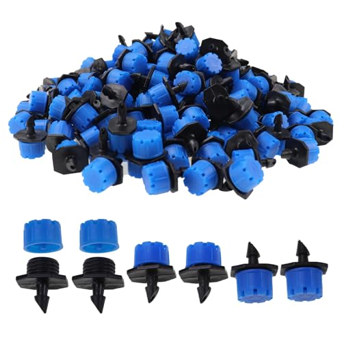 200 Pcs Adjustable Irrigation Drippers Sprinklers, Universal 1/4" Irrigation Micro Drip Emitters 8-Hole 360 Degree Watering Sprinkler for 4mm/7mm Garden Tube Watering System(Blue) - color: Blue-200Pcs