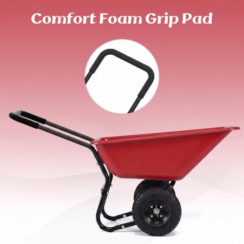 Goplus 2 Wheel Wheelbarrow, 330 LBS Utility Garden Cart (Red) - color: Red
