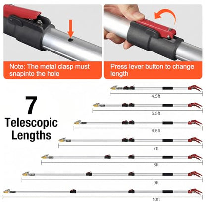 10FT Telescopic Pole Pruner, Extendable Tree Pruner with Fruit Picker