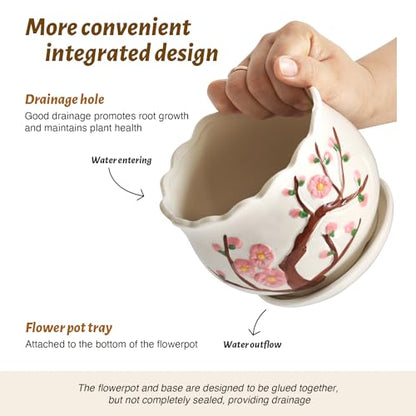 Ceramic Plant Pots with Drainage Holes and Saucers, Small Planters Set of 3 - color: White01