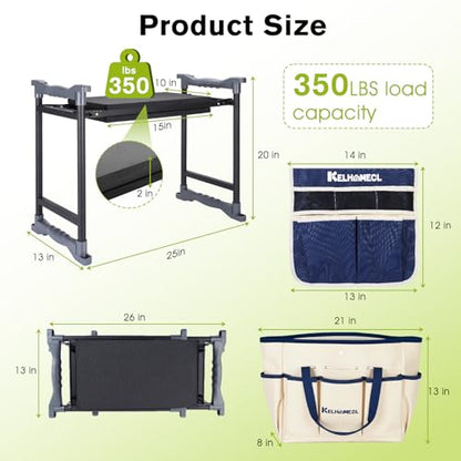 Garden Kneeler and Seat with Umbrella,Heavy Duty Gardening Bench and Stool - color: Beige & Blue
