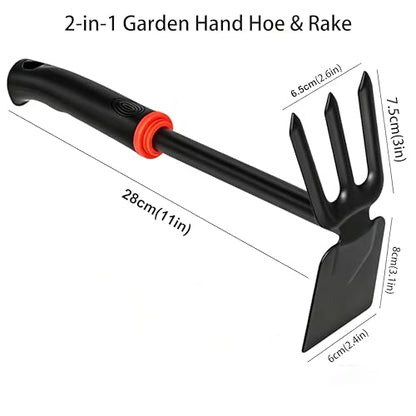 Garden Hoe Weeding Tool 2-in-1 Dual Head Hand Cultivator Iron Tool - color: Black Garden Hoe Set