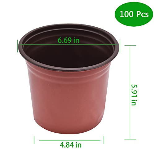 HOSTIC 6.6 Inch Nursery Pot Seedling Pot Plant Container Seed Starting Pots Multipurpose Plastic Pots 100 Packs - size: 6.6 Inch