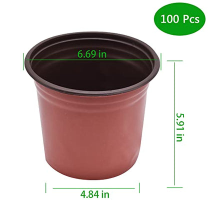 HOSTIC 6.6 Inch Nursery Pot Seedling Pot Plant Container Seed Starting Pots Multipurpose Plastic Pots 100 Packs - size: 6.6 Inch