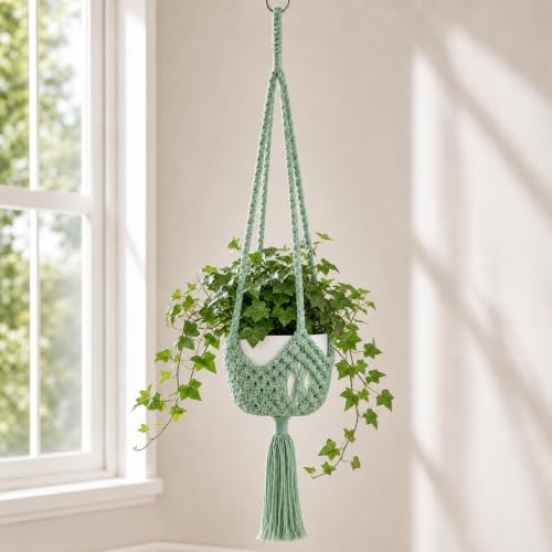 Shappy 1 Pack Boho Macrame Plant Hanger for Indoor - color: Sage Green, size: Style D
