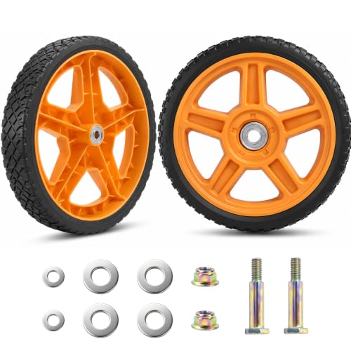 Lawn Mower Wheels, 12 inch Push Mower Plastic Wheels with Bolts & Nuts Fits Most Standard Lawn Mower Cart, Garden Carts, Air Compressor and More, 2 Pack - size: 12 Inch