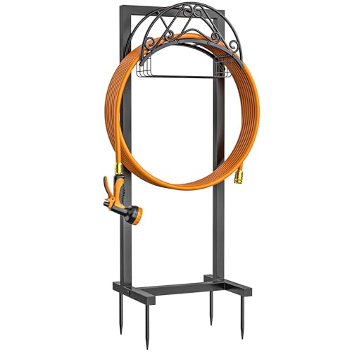 Garden Hose Holder - Upgraded Water Hose Holder Holds 150FT Hose, Heavy Duty Metal Hose Stand, Detachable Hose Storage Rack for Lawn & Yard
