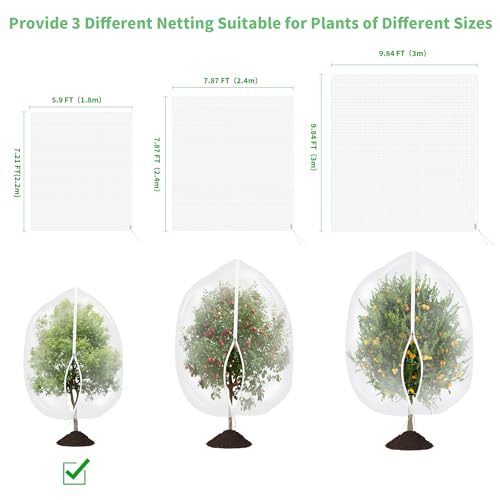 afzdby Large Garden Mesh Netting with Zipper and Drawstring,Plants Cover Protection from Anti Birds,Bugs,Cicadas,and Insects-Pest Barrier Bag for Blueberry Bushes,Tomatoes,Citrus,Fruit Tree - size: 7.21 × 5.9 FT