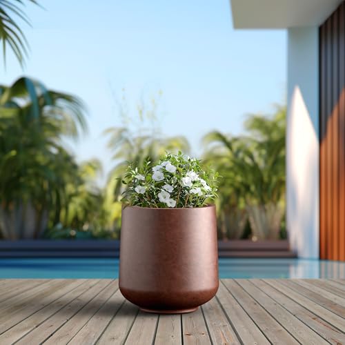 Kante Large Round Curved Rusty Concrete Planter 16.5" Dia, Outdoor - color: Rusty, size: 15.3" D