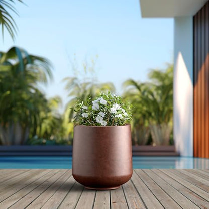 Kante Large Round Curved Rusty Concrete Planter 16.5" Dia, Outdoor - color: Rusty, size: 15.3" D