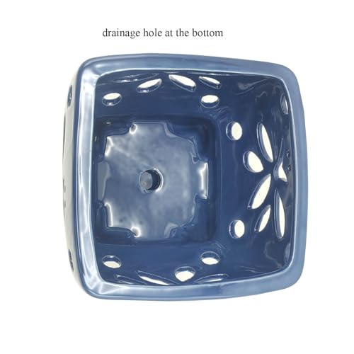 Blue Ceramic Orchid Pots with Holes Square Orchids Pots 5.5 inch - color: Blue