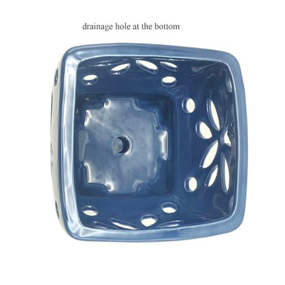 Blue Ceramic Orchid Pots with Holes Square Orchids Pots 5.5 inch - color: Blue
