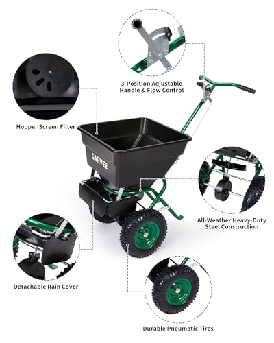 Garvee 100LBS Push Lawn Spreader, Broadcast Spreader with Hopper Grate - color: 100LB+Green
