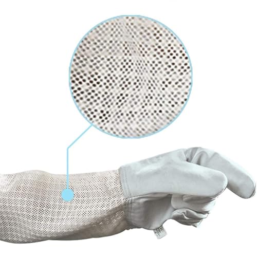 Luwint Premium Goatskin Beekeeping Gloves, Bee Beekeeper Gloves with 3 Layers Ventilated Mesh Sleeve and Elastic Cuffs - size: Medium