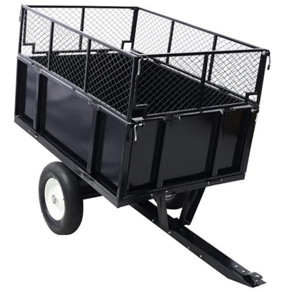 ATV Trailer Steel Dump Cart, Heavy Duty Mesh Steel Garden Cart with Removable Sides and 10 Inch Flat Free Tires, Utility Trailer Yard Garden Trailer for Tractors, ATV, UTV, Lawn Mowers