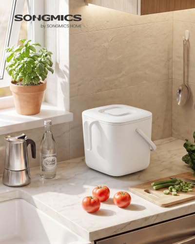 SONGMICS Compost Bin for Kitchen Counter, Plastic, 1.8-Gallon (7 L) - color: White, size: 1.8 gallons (7L)