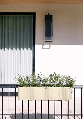 Veradek Demi Series Railing Planter - Round Window Box with Bracket - color: Sand, size: 36 inch - 2 Pack