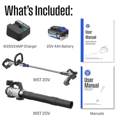 Westinghouse 20V Cordless Leaf Blower, 350 CFM, 110 MPH + 2-in-1 Cordless String Trimmer and Edger, 12 Inch Cutting Path with 4.0Ah Battery and Charger - style: Leaf Blower/String Trimmer Kit