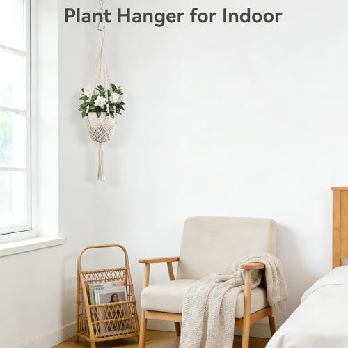 USLAI Macrame Plant Hanger, for Up to 6.5 Inch Pots, 35 Inch, White, 2 Pack - color: 35+35 Inch - White