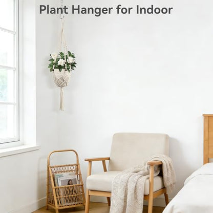 USLAI Macrame Plant Hanger, for Up to 6.5 Inch Pots, 35 Inch, White, 2 Pack - color: 35+35 Inch - White