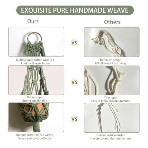 Artilady Boho Hanging Planter for Indoor Plants, Macrame Plant Hanger - color: Dark Green