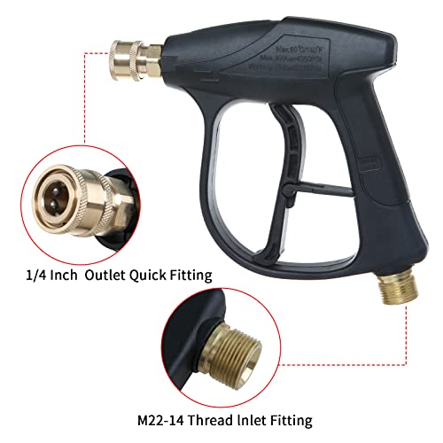 Sooprinse High Pressure Washer Gun 3000 PSI Max, Power Washer Short Gun with 1/4 Inch Quick Connector, M22-14 - color: Dark Black