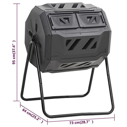 42.3 Gal Rotating Compost Bin, Black Dual Chamber Tumbling Composter with 360 Degree Rotation, Garden Compost Bin for Kitchen and Yard Waste, 28.7"x25.2"x37.4"