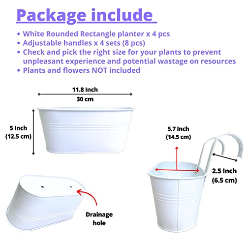 LaLaGreen Outdoor Rail Planter (11.8 in, 4 Pack) White Metal Balcony Pots - size: 11.8" (30 cm) x 4 Pack