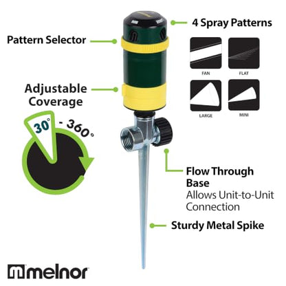 Melnor 65189AMZ Turbo Rotary Sprinkler on Step Spike, 4 Spray Patterns, Covers Up to 68 Ft. Diameter, QuickConnect Set, Green/Yellow - style: 4-Pattern