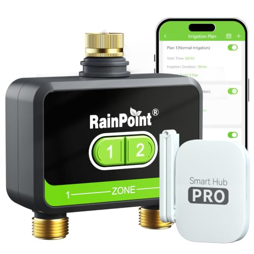 RainPoint 2-Zone WiFi Water Timer, Brass Inlet and Outlet, App Control - color: Dark Green, size: 2 Zone