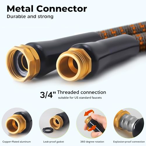 Expandable Garden Hose 50 ft with 10 Function Spray Nozzle, Flexible, Kink Free, Leak-Proof, Ultra Lightweight Retractable Stretch Water Hose 50ft for Yard, Lawn, Car Wash and Outdoor, Black Orange