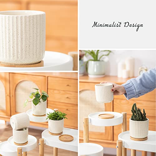 4 Inch Ceramic Plant Pots, Beige, Set of 4 - color: Beige(4inch)