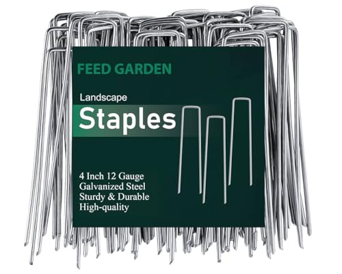 FEED GARDEN 4 Inch 200 Pack Hot-dip Galvanized Landscape Staples 12 Gauge Anti-Rust Garden Stakes Landscaping Fabric SOD Pins Yard Stakes for Weed Barrier Fabric - size: 4 Inch