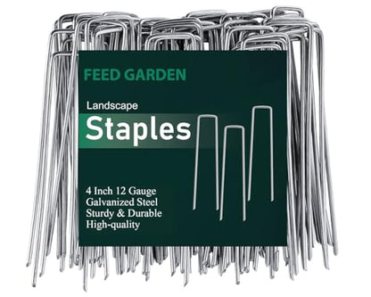 FEED GARDEN 4 Inch 25 Pack Galvanized Landscape Staples 12 Gauge Anti-Rust Garden Stakes Landscaping Fabric SOD Pins Yard Stakes for Weed Barrier Fabric - size: 4 Inch