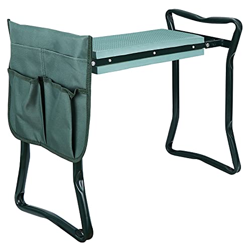 Garden Kneeler Seat w/EVA Folding Portable Bench Kneeling Pad Stool Green Tool Pouch New