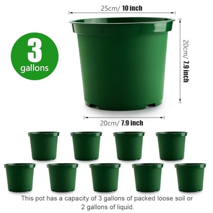 RooTrimmer 3 Gallon Plastic Nursery Pots, 10 Inch Round Plant Pots with Drainage Holes, 10 Pack Planting Pot for Outdoor Indoor Plants, Gardening Gifts for Women, Green - size: 3Gallon-10P-Green