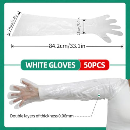 Disposable long Gloves 50pcs 35inch Length Plastic Long Sleeve Gloves for Veterinary Arm Protection