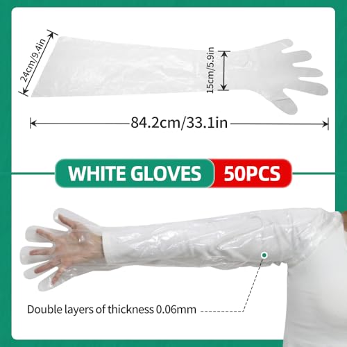 Disposable long Gloves 50pcs 35inch Length Plastic Long Sleeve Gloves for Veterinary Arm Protection